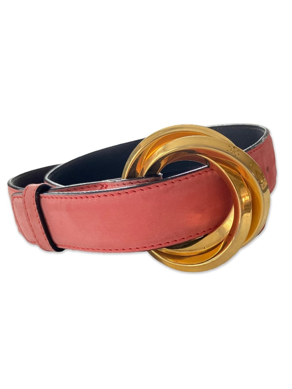 Salvatore Ferragamo Belt Pink Suede Leather double ring Gold Buckle Women